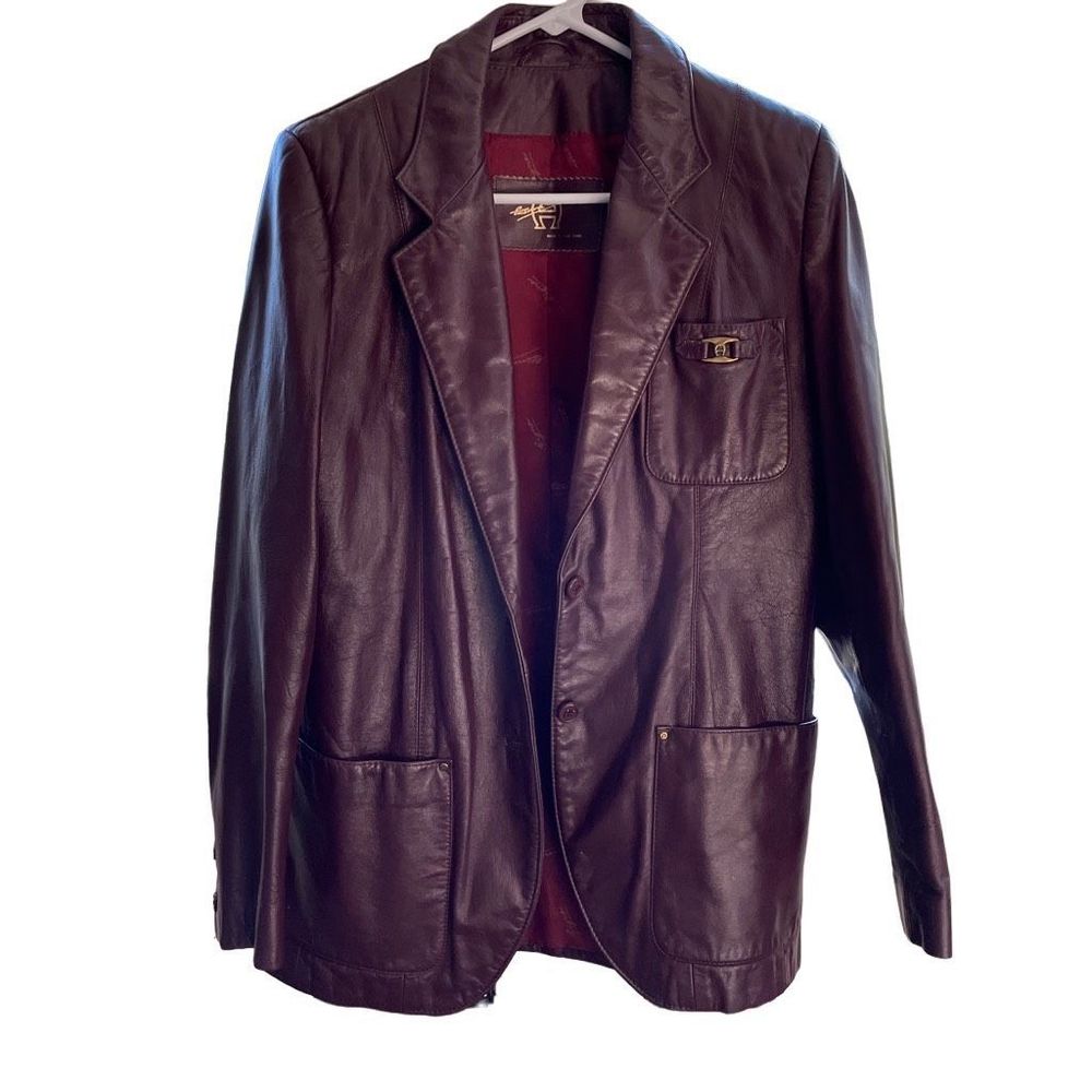 Vintage Etienne Aigner Women’s Blazer Leather Jacket Oxblood Size 10 FREE SHIP